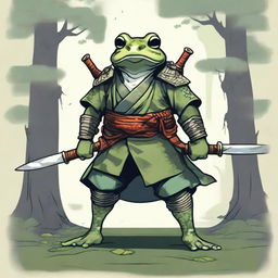 A detailed illustration of a frog samurai for a Dungeons & Dragons character sheet