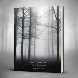 Create a book cover with dimensions 9 inches down and 6 inches across, featuring trees and a misty ground