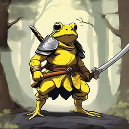 A detailed illustration of a yellow frog samurai with heavy armor