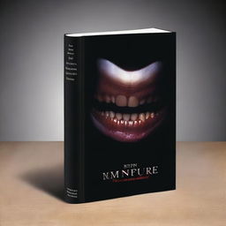 Create a book cover with dimensions 9 inches down and 6 inches across, featuring a close-up of vampire teeth