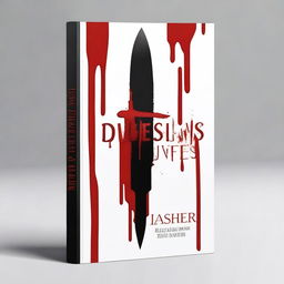 Create a book cover with dimensions 9 inches down and 6 inches across, featuring a dagger dripping blood