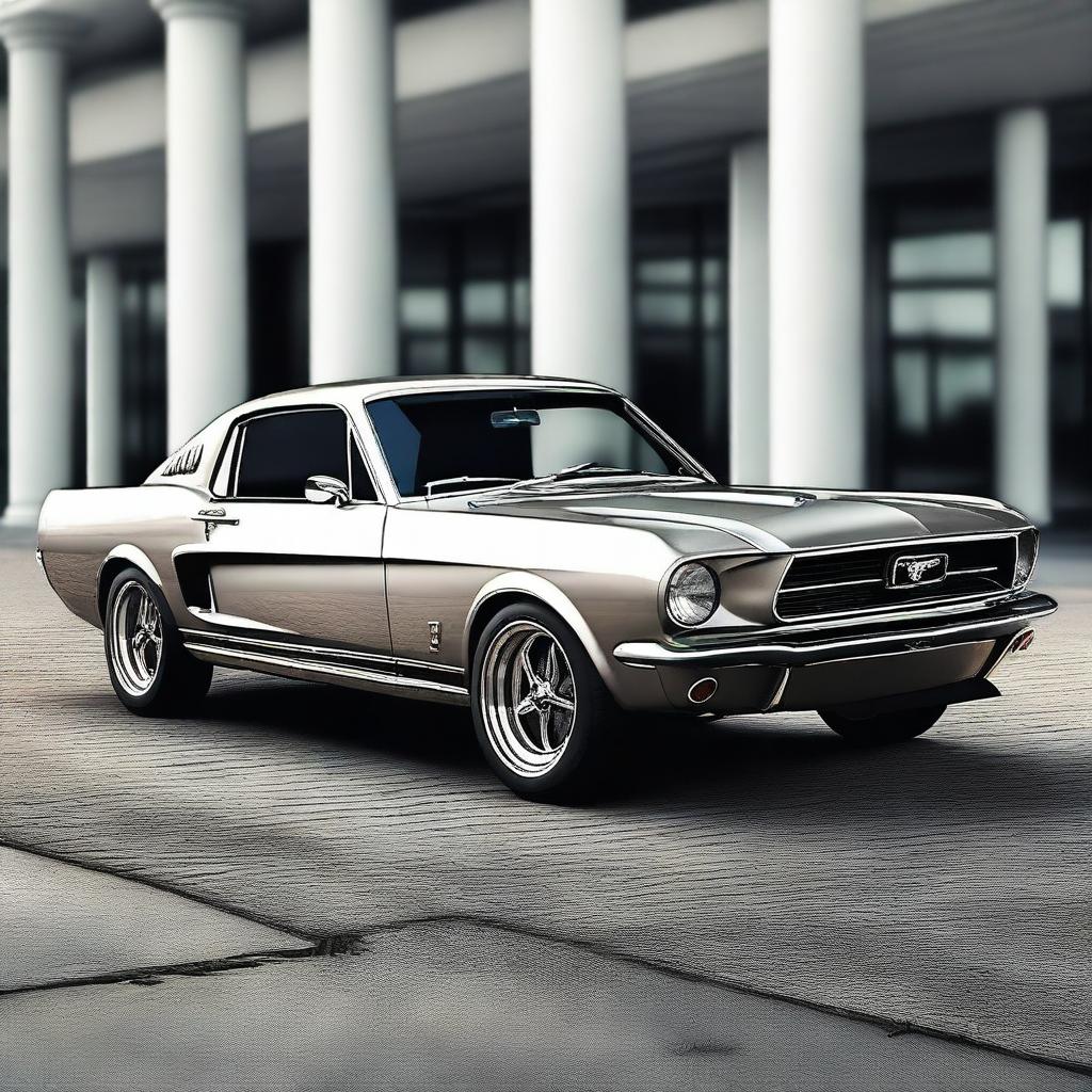 Generate an image of an old Ford Mustang, but reimagined as a modernized version