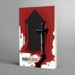 Create a book cover with dimensions 9 inches down and 6 inches across, featuring a dagger coming out of a tombstone, dripping blood