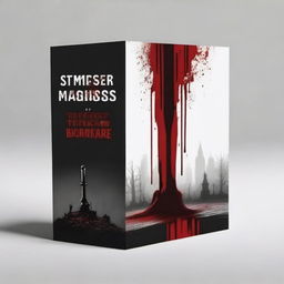 Create a book cover with dimensions 9 inches down and 6 inches across, featuring a dagger coming out of a tombstone, dripping blood