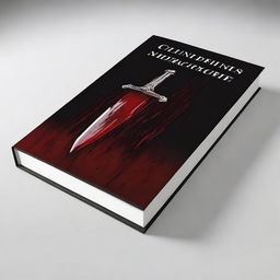 Create a book cover with dimensions 9 inches down and 6 inches across, featuring a dagger inside a coffin, dripping blood