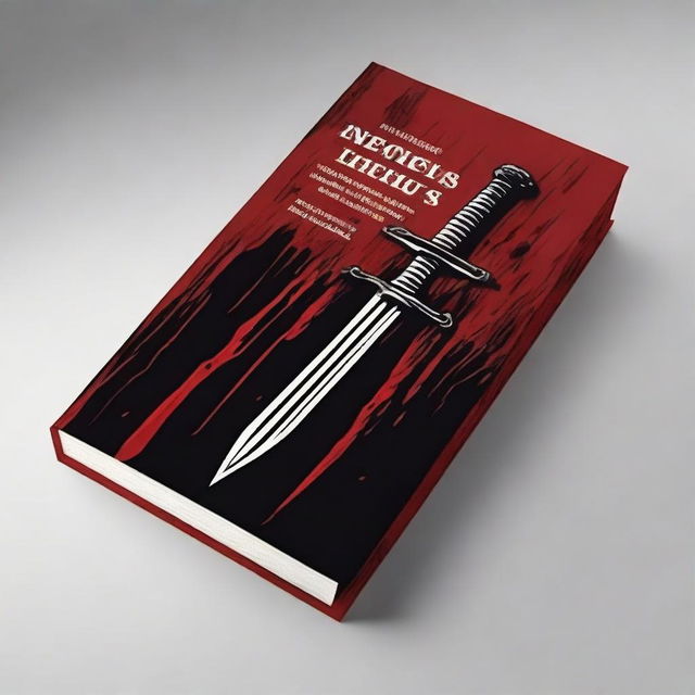 Create a book cover with dimensions 9 inches down and 6 inches across, featuring a dagger inside a coffin, dripping blood