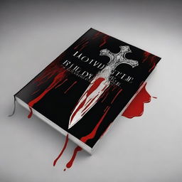 Create a book cover with dimensions 9 inches down and 6 inches across, featuring a dagger plunged into a coffin, dripping blood