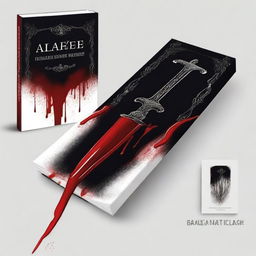 Create a book cover with dimensions 9 inches down and 6 inches across, featuring a dagger plunged into a coffin, dripping blood