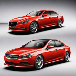 Create an image of a sedan that has been transformed into a sporty version