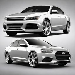 Create an image of a sedan that has been transformed into a sporty version