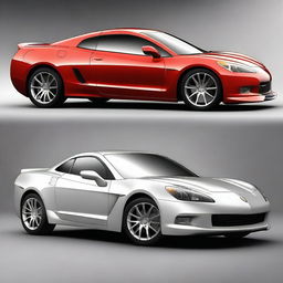 Create an image that combines the features of a Mitsubishi Lancer and a Chevrolet Corvette