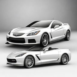 Create an image that combines the features of a Mitsubishi Lancer and a Chevrolet Corvette