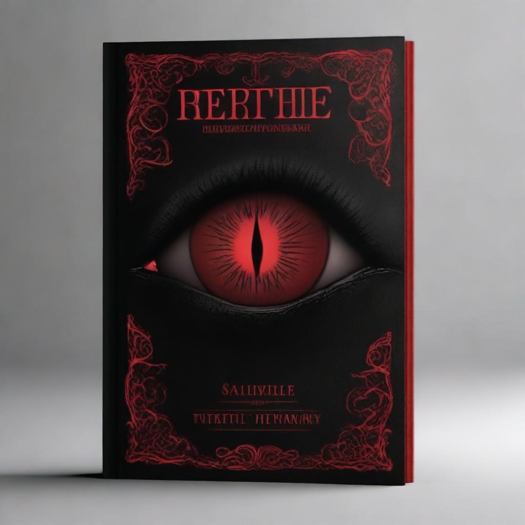 Create a book cover with dimensions 9 inches down and 6 inches across, featuring a single red vampire eye looking straight ahead