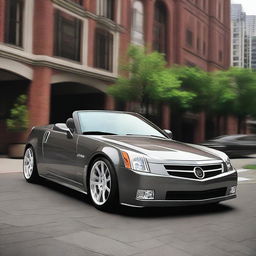 Create an image of a Cadillac XLR with a small lip splitter added to the front bumper and a small spoiler added to the trunk