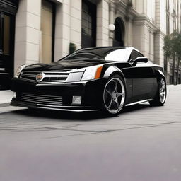 Create an image of a Cadillac XLR with a small lip splitter added to the front bumper and a small spoiler added to the trunk