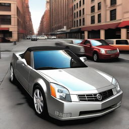 Create an image of a Cadillac XLR with a small hood cowl added to the hood