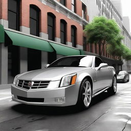 Create an image of a Cadillac XLR with a small hood cowl added to the hood