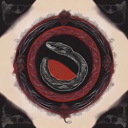 Create a book cover featuring a self-eating snake, also known as an ouroboros, with a vampire theme