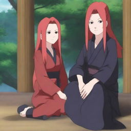 A character resembling Naruto's mother, Kushina Uzumaki, sitting down