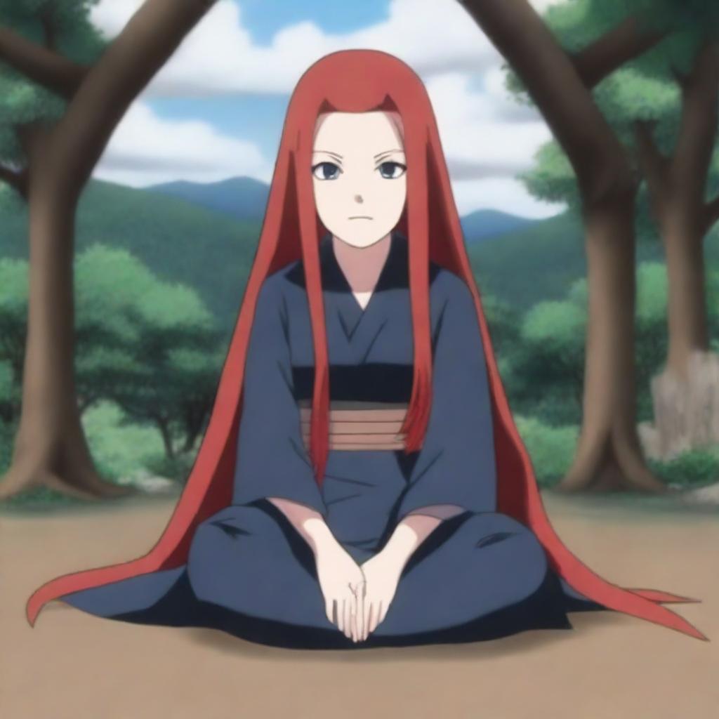 A character resembling Naruto's mother, Kushina Uzumaki, sitting down and facing directly forward