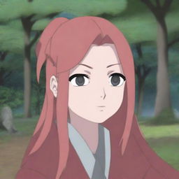 A character resembling Naruto's mother, Kushina Uzumaki, sitting down and facing directly forward