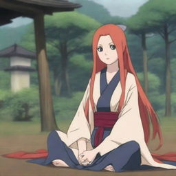 A character resembling Naruto's mother, Kushina Uzumaki, sitting down and facing directly forward