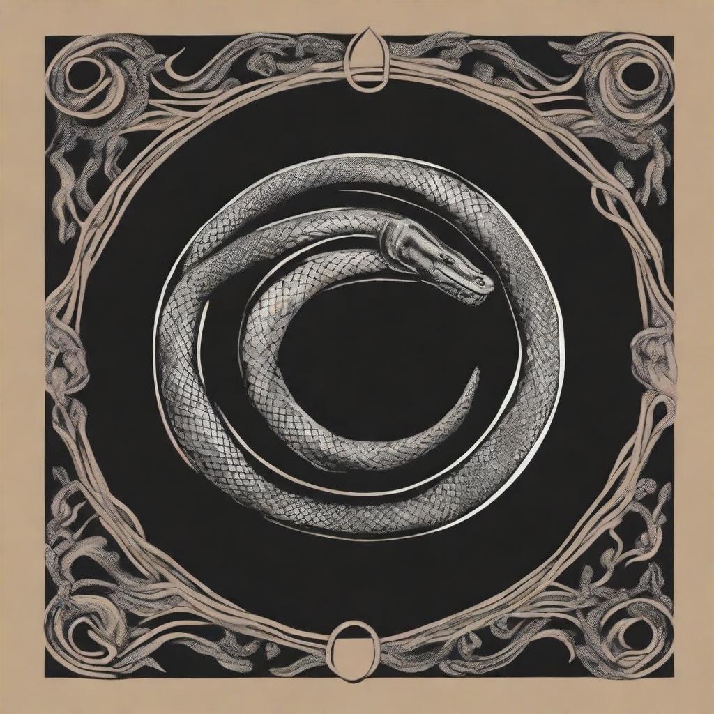 Create a book cover featuring an ouroboros, a self-eating snake, intertwined with a dagger