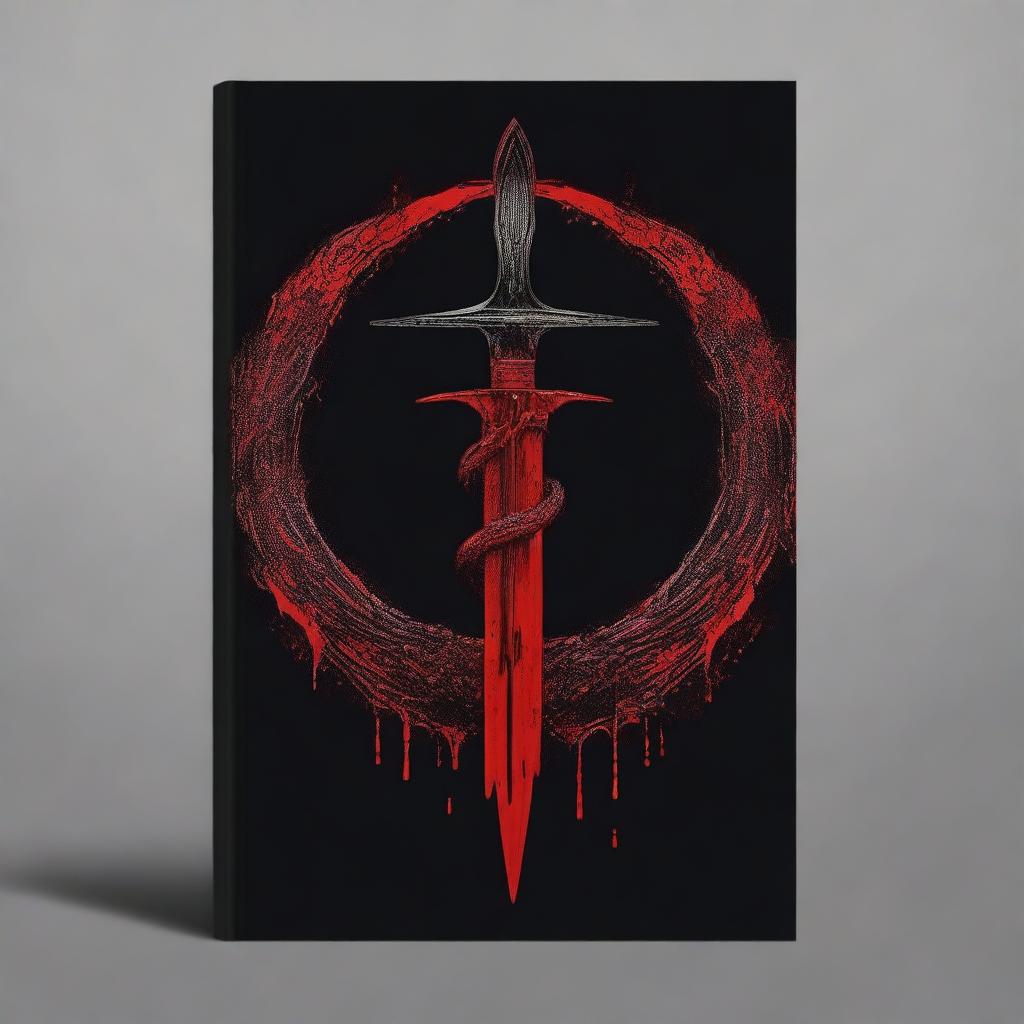 Create a book cover featuring a bloody dagger with the ouroboros symbol