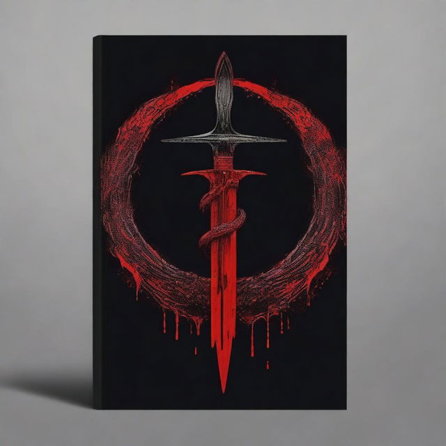 Create a book cover featuring a bloody dagger with the ouroboros symbol