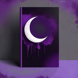 Create a book cover featuring a crescent moon with a purple hue and blood dripping from it