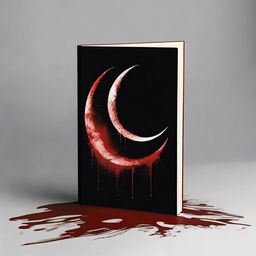 Create a book cover featuring a crescent moon with a bloody appearance