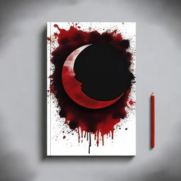 Create a book cover featuring a crescent moon with a bloody appearance