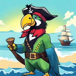 Create an image of an Aarakocra pirate parrot