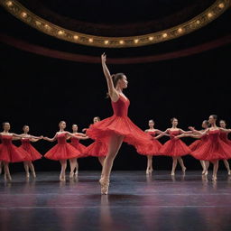 A captivating dance performance happening on a grand theatre stage, with dancers gracefully capturing the audience's attention