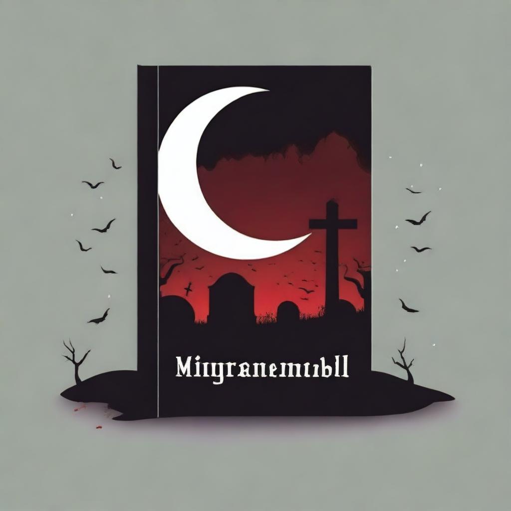 Create a book cover featuring a crescent moon and a bloody tombstone