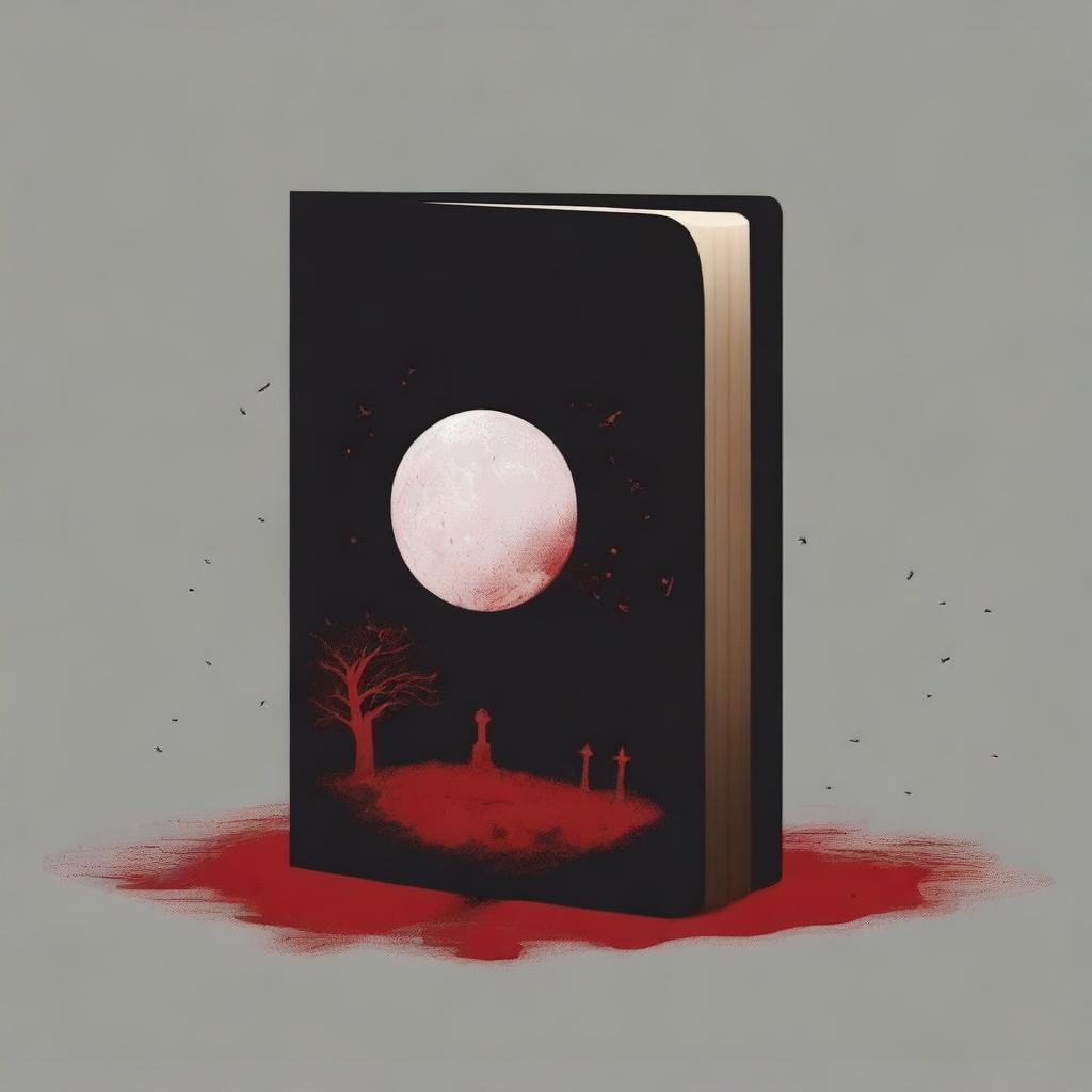 Create a book cover featuring a crescent moon and a bloody tombstone