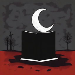 Create a book cover featuring a crescent moon and a bloody tombstone