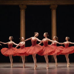 A captivating dance performance happening on a grand theatre stage, with dancers gracefully capturing the audience's attention