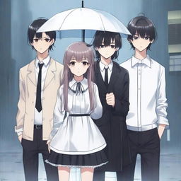 Three people standing with full body appearance in the rain