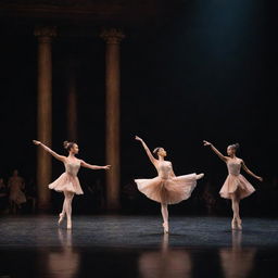 A captivating dance performance happening on a grand theatre stage, with dancers gracefully capturing the audience's attention