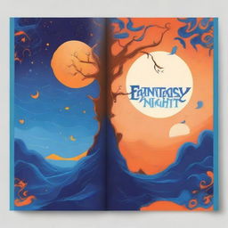 Design a novel cover titled 'Fantasy Night' primarily featuring orange and blue