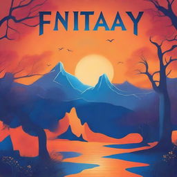 Design a novel cover titled 'Fantasy Night' primarily featuring orange and blue