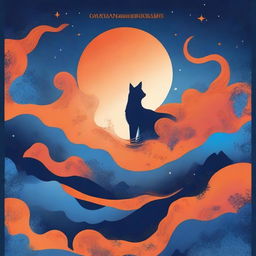 Design a novel cover titled 'Fantasy Night' primarily featuring orange and blue