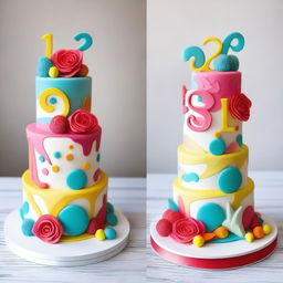 A beautifully decorated 3-tier cake for a joint birthday celebration