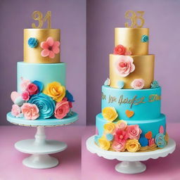 A beautifully decorated 3-tier cake for a joint birthday celebration