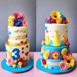 A beautifully decorated 3-tier cake for a joint birthday celebration