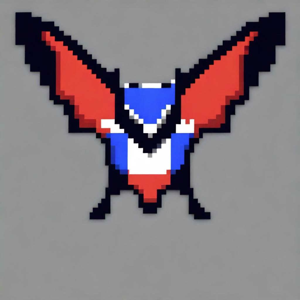 Create a pixel art image of a bat with the colors of the Paraguayan flag