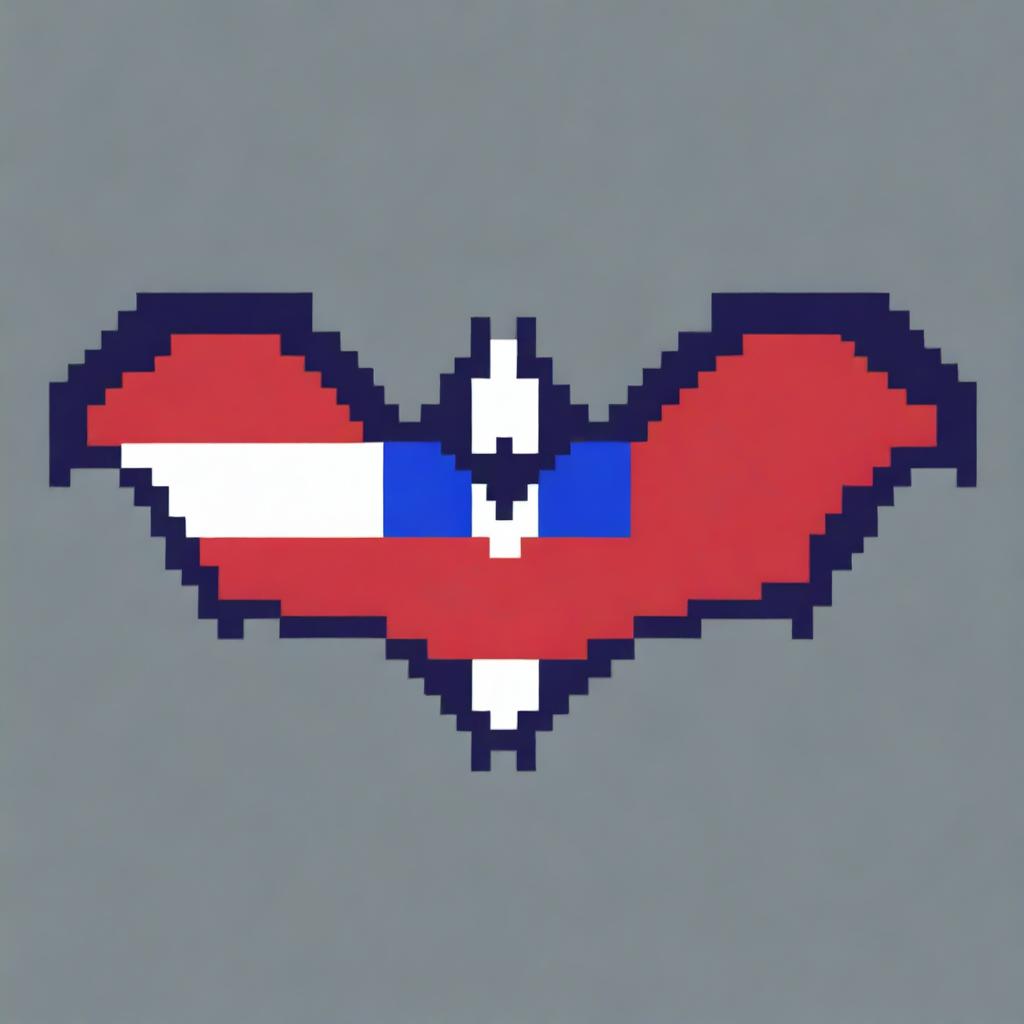 Create a pixel art image of a bat with the colors of the Paraguayan flag