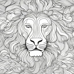 A detailed black line art illustration of a lion, designed as a colouring book page