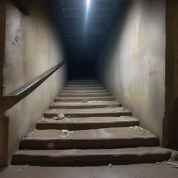 There is a staircase in the abandoned basement